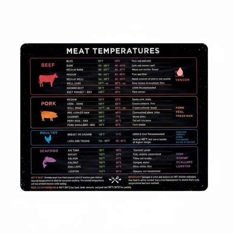 Levain & Co Magnetic Meat Temperature Measuring Chart Refrigerator Magnet - Kitchen Utensil, Grill Accessory for Beef, Chicken Doneness Guidance, Utensils