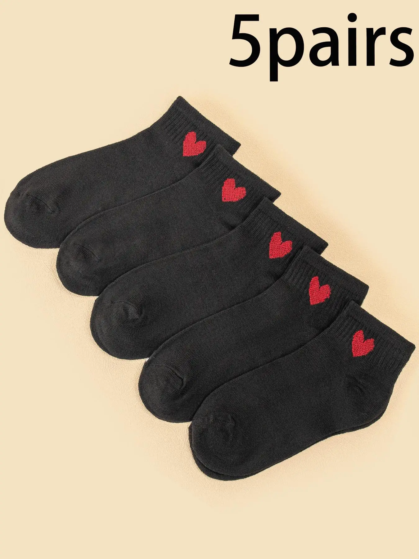 Women's 5 Pairs Heart Print Jacquard Ankle Socks, Lady Casual Style Soft Comfort Breathable Socks for Women, Multipack Low Cut Knit Crew Socks, Valent