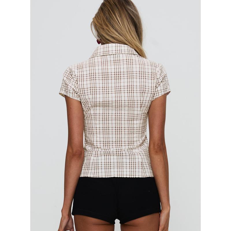 Cottesloe Blouse Top Brown Check