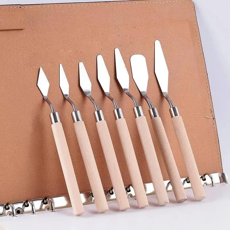 7-Piece Stainless Steel Multi-Use Palette Knife Set with Wooden Handles for Cake Decorating, Artist Oil Painting, 1C, Multi-Use Set