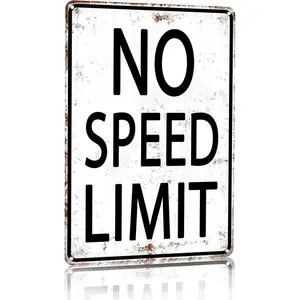 Boys Gifts Retro Tin Sign No Speed Limit Sign for Boys Room Man Cave Garage Bedroom Vintage Style Wall Art Decor 8 x 12 Inch.