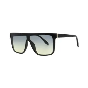 Mad Shade Bold Flat Top Black Frame with Grey-Yellow UV400 Lens – Oversized Retro Sunglasses #24