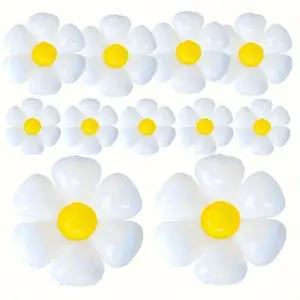 14pcs Small To Medium-Sized White Daisy Flower Balloons, Perfect For Decorating All Kinds Of Party Photos, Creating A Romantic Atmosphere, Birthday Parties, Wedding Decorations, Outdoor Picnics, And Instagram-Worthy Photo Props.