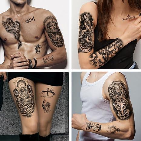 77 Sheets Christian Temporary Tattoo for Women Men, 17 Sheets Half Arm Religious Cross Jesus God Angels Fake Tattoos for Adult Arm Chest, 60 Sheets Christ Tiny Realistic Tattoos Stickers for Kids