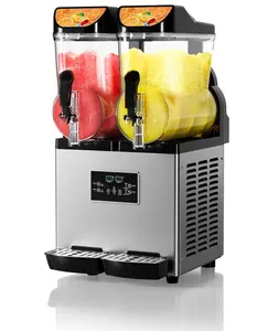 GARVEE Commercial Slushy Machine 15Lx2, Stainless Steel Double Tank Frozen Drink Machine with Self-Cleaning Mode, 900W Maker Smoothie Machine for Supermarkets Cafes Restaurants Bars Home Use