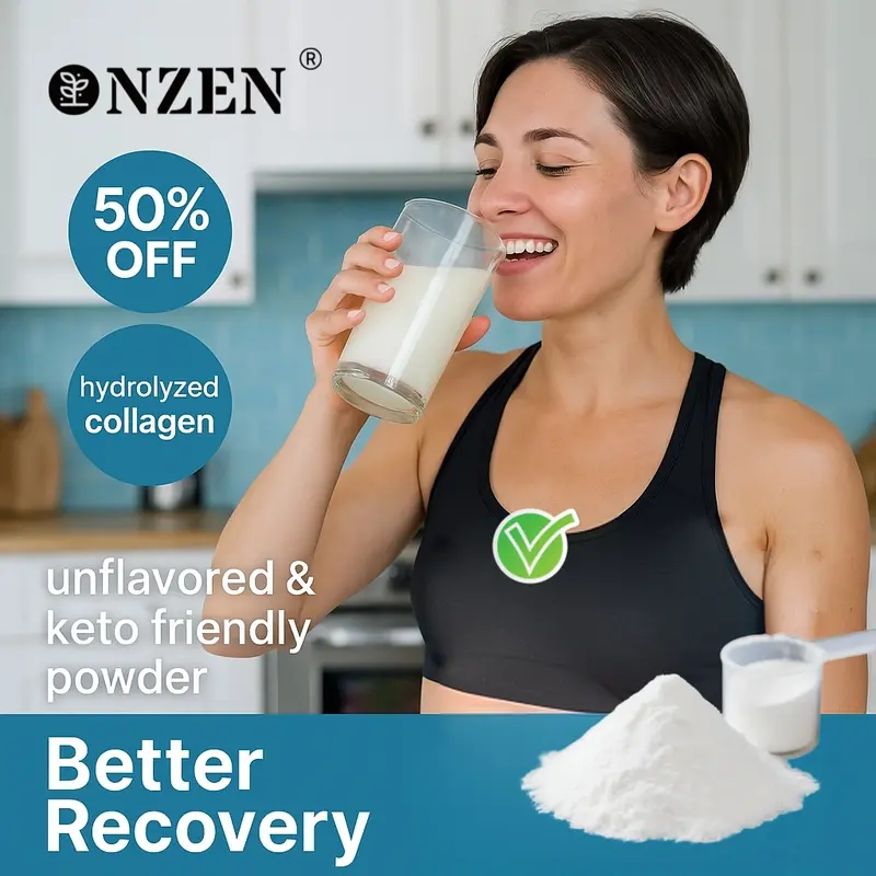 NZEN Multl Collagen Peptides Powder: Hydrolyzedprotein peptides (Typel-X)+ hyaluronic acid, biotin, andVitamin C.Unflavored,exclusively formulated for beautyenthusiasts