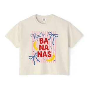 Boxy croptop Comfort Colors graphic tee featuring “That’s Bananas” print, soft washed cotton, relaxed fit, trendy pastel design, perfect casual streetwear, cute summer outfit, stylish everyday top
