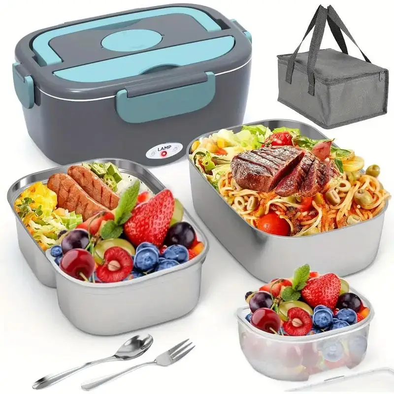 Electric Lunch Box, 2 In 1 Portable Fast Heating Lunch Box with Stainless Steel Container, Suitable for Cars, Trucks, Offices, Outdoor