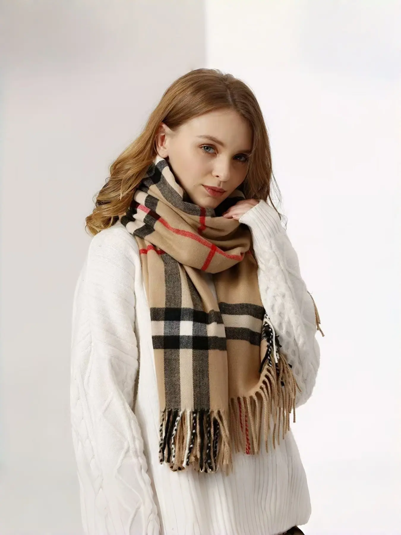 Women's Plaid Scarf Fall & Winter, Classic British Style Faux Wool Shawl, Casual Asymmetrical Design, Fashionable Versatile Wrap, Casual Soft Scarf