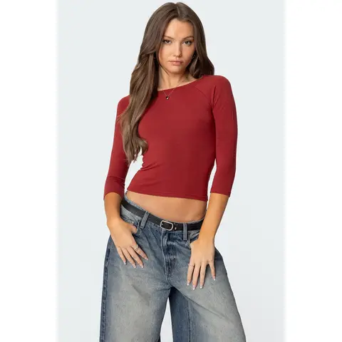 Mary Three-Quarter Sleeve Wide Neck Top