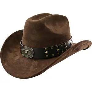Adjustable Felt Wide Brim Western Cowboy Hat for Parties, Cowboy Hat for Women and Men, Size:M