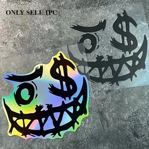 1PC Street Trendy Dark Grotesque Money Logo Sticker Stick on motorcycle bodies or trendy play backpacks, this multi-texture grotesque smile (dollar sign eyes) decor instantly has a dark rebellious cool vibe, dark cool enthusiasts, Motorcycle Stickers