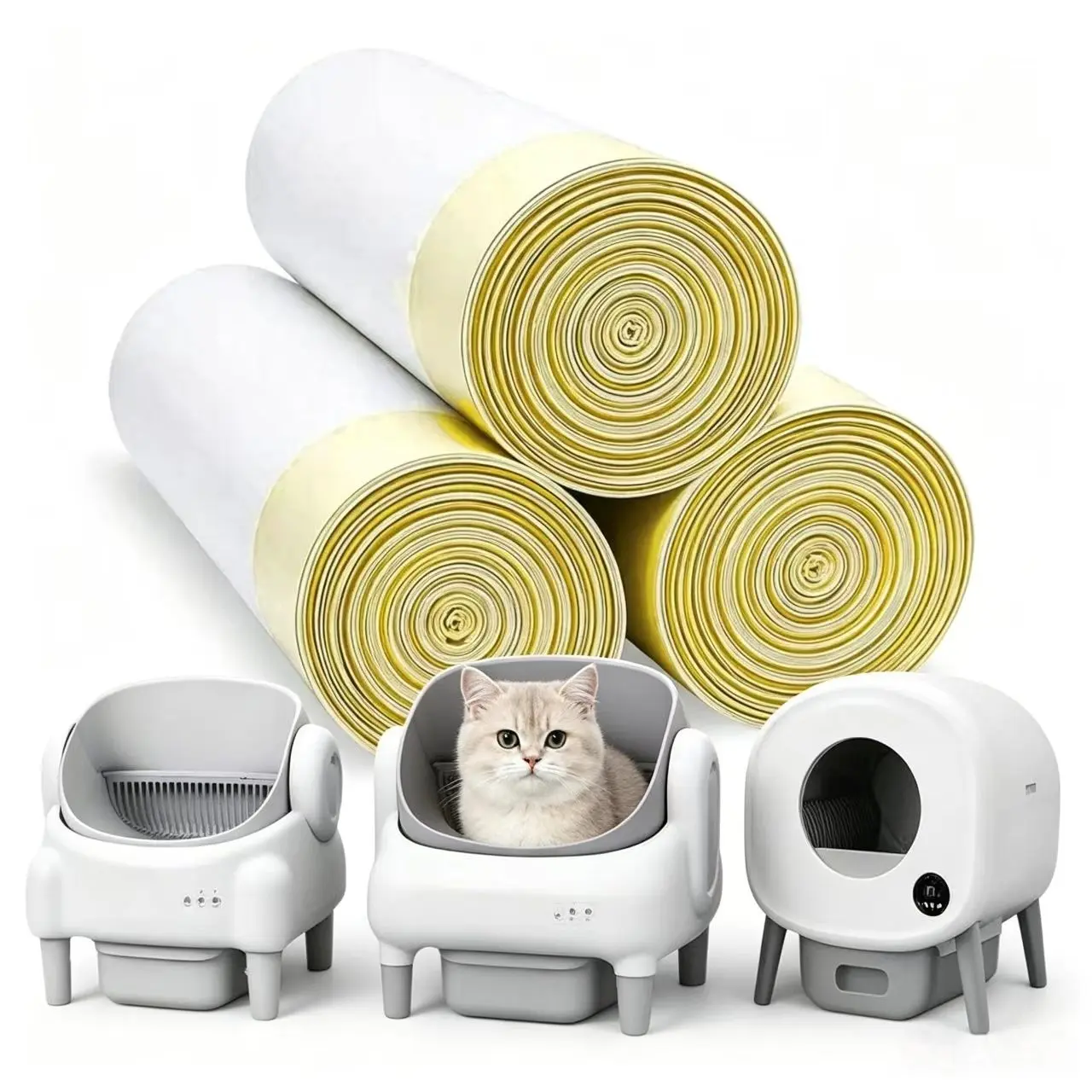 60 Count Self-Cleaning Cat Litter Box Liners, Heavy-Duty Drawstring Replacement Bags with 10kg Load-Bearing, No-Tear Convenience, Odor Control, Puncture-Resistant, Seamless Alignment, Thick Durable