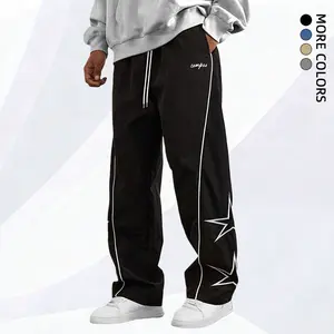 Men's star print casual pants, casual style with alphabet star design, comfortable for everyday wear