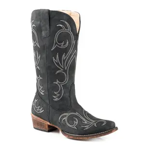 Women's Roper Black Faux Leather Boot w/ Embroidery