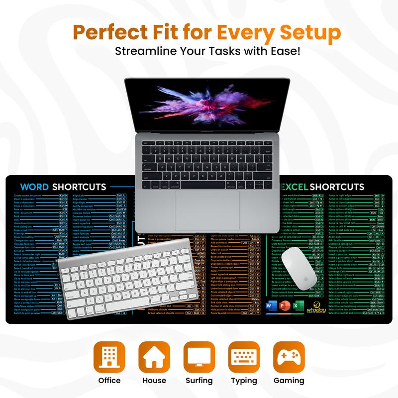 Word/PPT/Excel Shortcuts Mouse Pad - Extended XL Office Keyboard Mat, Excel Mouse Pad Shortcuts, Stitched Edges | Non-Slip Base excel Cheat Sheet Desk Pad (31.5x11.8) Inch