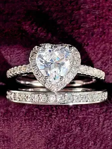 Heart Shaped Synthetic Zirconia Decorated Ring, Elegant Solitaire Engagement Ring for Women, Trendy All-match & Exquisite Jewelry for Birthday Gift