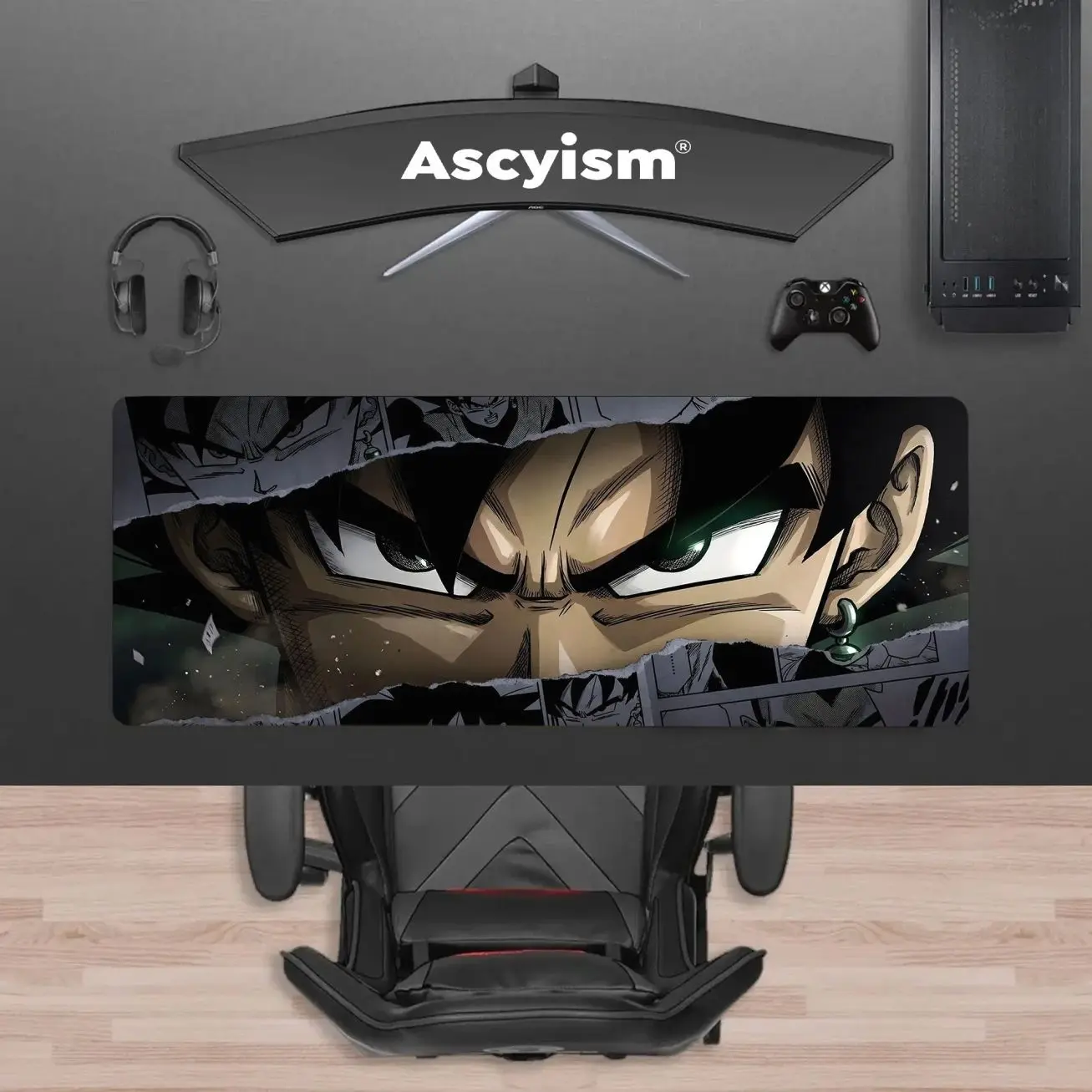 Black Saiyan Warrior Anime Gaming Mouse Pad, Shadow Fighter Manga Extended Desk Mat, Large Keyboard Pad, Waterproof Non-Slip Rubber Base Mousepad for PC Gamer Setup, Gaming Room Decor, 40x20 Inch