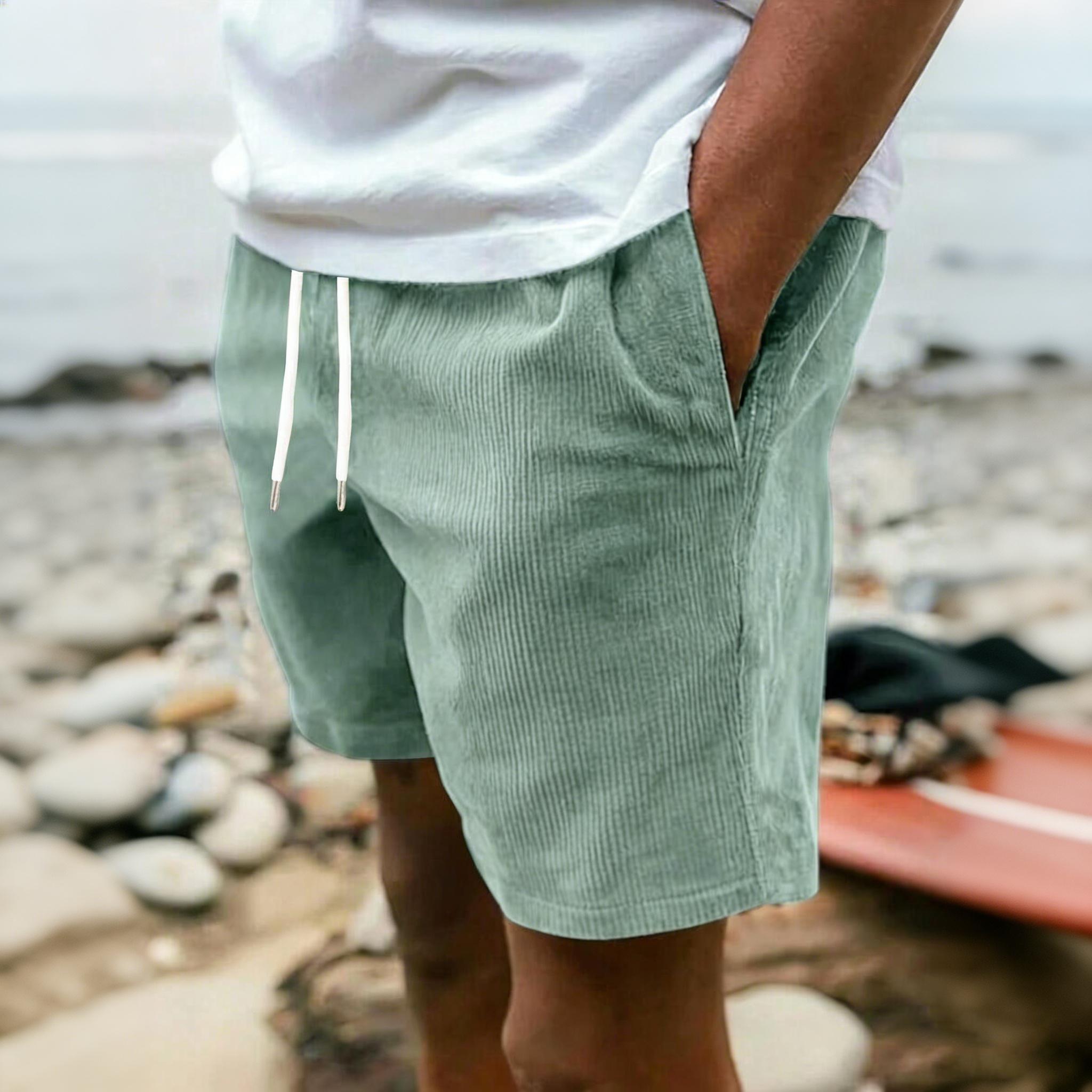 Men's summer corduroy casual shorts, loose straight beach shorts