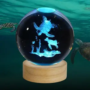 3D Sea Turtles Crystal Ball Night Light, Upgraded Glass Ball Lamp with Colors LED Wooden Base, Sea Turtles Decor Birthday Holiday Christmas Gifts for Boys Girls Friends