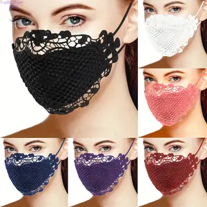Female 4-Piece Lace Face Mask Set for Women, Breathable Reusable Washable Sheer Thin Mouth Cover, Elegant Lightweight Fashion Summer Accessory for Outdoor Daily Activities, Party Outfits