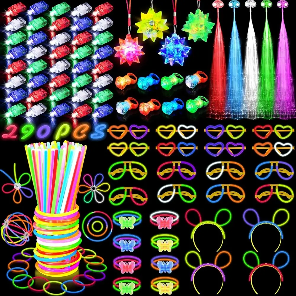 Glow in the Dark Party Supplies For Kids And Adults, Light Up Party Favors With 57 LED Light Up Toys, 100 Glow Sticks Bulk DIY Glow Necklaces, Glasses, Bracelets, Headband, Neon Party Supplies And Decorations