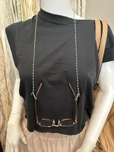 Small Beaded Eyeglass Holder - Black Top with Chain Strap