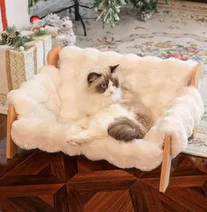 Elevated  Couch Bed for Indoor Cats, Wooden  Sofa with Removable Washable Fluffy Cover Raised Kitty Lounge Chair Suitable for Puppy( Sofa )