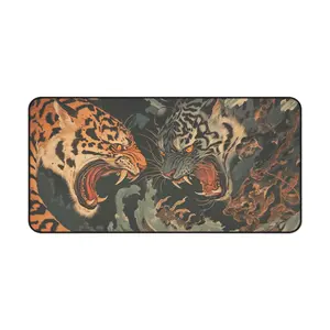 Fierce Demonic Tigers XL Desk Mat – Dark Fantasy Gaming Mouse Pad, Powerful Tiger Artwork for Gamers, Office Desk Setup & Unique Aesthetic Decor