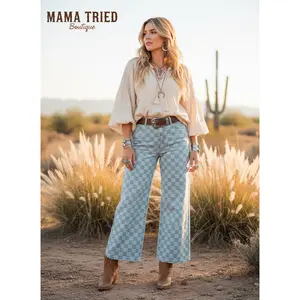 Checkered Denim Pants