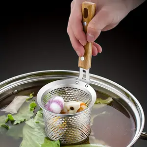 Set of 1/2 Multifunctional Stainless Steel Strainer Spoon with Wooden Handle • Ideal for Filtering Food Like Dumplings, Noodles, Vegetables, And Meat • a Must-Have Kitchen Tool