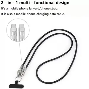 2-In-1 Phone Lanyard Fast Charging Cable Wired Fast Charge 60w Nylon Braided USB-C to USB-C Data Sync Compatible with Cellphone Type-C Interface