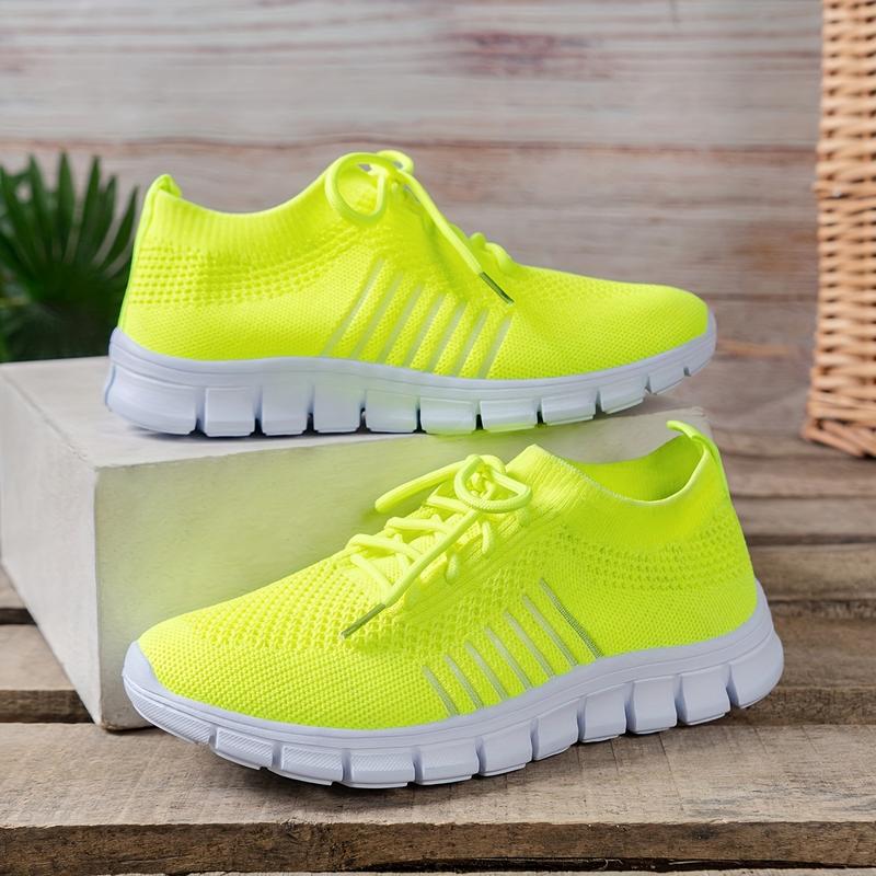 Women's Neon Green Athletic Sneakers - Breathable Mesh Fabric, Lightweight Running Shoes with EVA Sole, Lace-Up Low Top Design, All-Season Casual Footwear