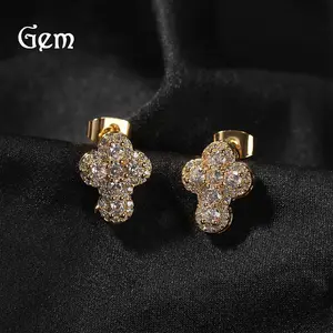 Personalized Fashion Diamond-Studded Cross Earrings for Men High-End Light Luxury Trendy Ear Accessories