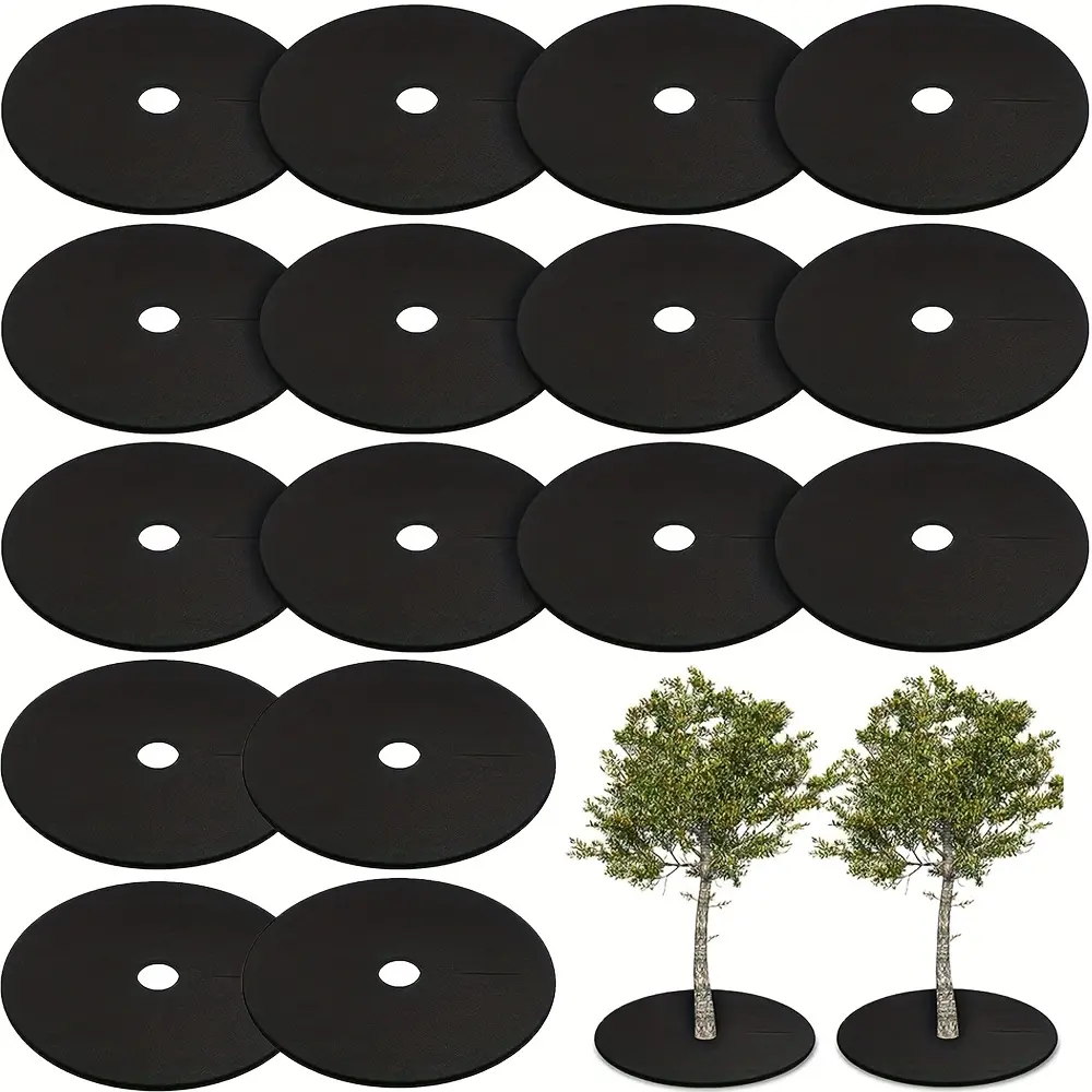 Reusable Tree Cover Mulch 15 Packs Non-Woven Fabric 5.9 Inches for Weed Control Root Protection Indoors Outdoors 2mm Thick Black Geometric PET PP Potato Grow Bags Planting Bag