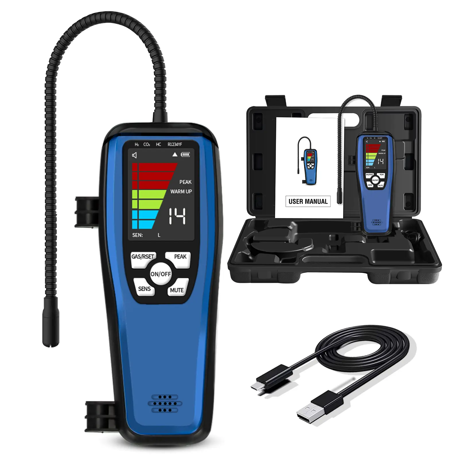 Aprvtio ALD-200 Portable Refrigerant Leak Detector with Tool Box, Adjustable, Built-in 3000mAh Rechargeable Battery, 3 Modes of Sensitivity, Audible Visual Alarm, Halogen Gas Sniffer Detecting All Halogenated Gases for Automotive & Home Use