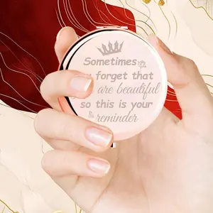 Portable Makeup Mirror, 1 Box Inspirational Slogans Engraving Handheld Mirror, Folding Mirror for Women & Girls, Daily Festival Birthday Souvenirs