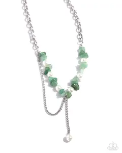 Nostalgically Noble - Green Jade White Pearl Silver Short Necklace - Paparazzi