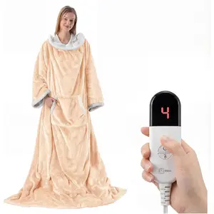 Wearable Electric Blanket Heated Throw, 52" x 72" Fast Heating Wrap Poncho Shawl with Foot Pocket & Sleeves, 7 Heat Levels & 4 Hours Auto Shut-Off, Machine
