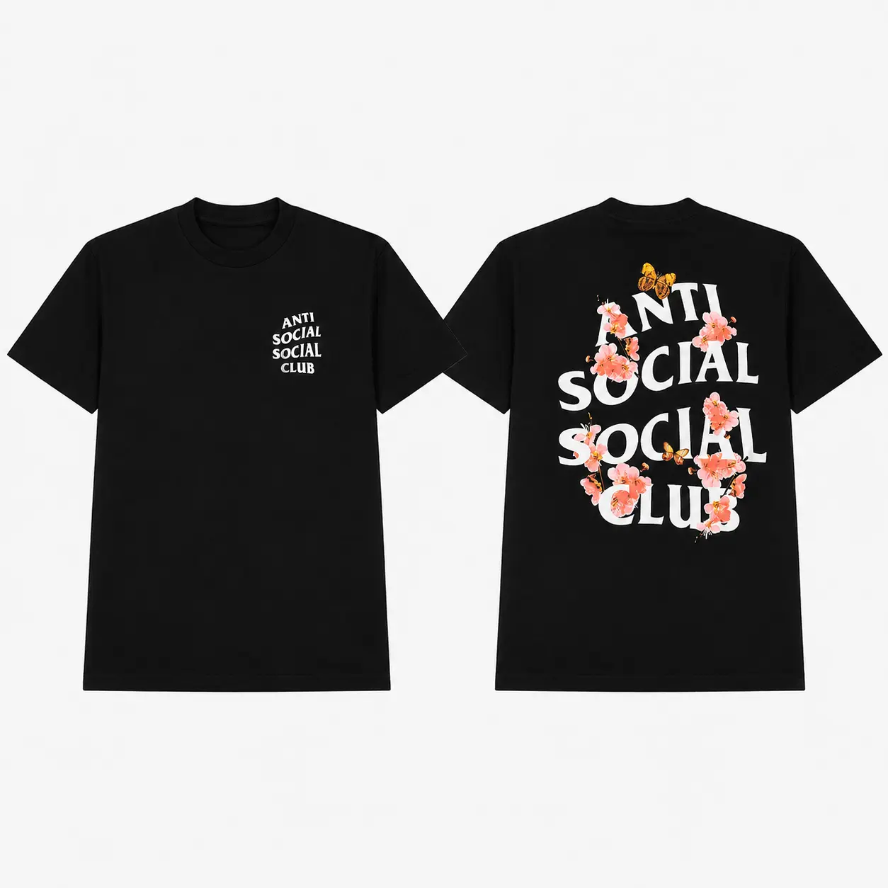 Anti Social Floral Graphic T-Shirt, Front Back Butterfly Flower Print Tee, Statement Streetwear Shirt, Urban Graphic Gift
