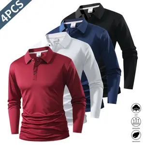 4 Pack Casual Mens Short Sleeve T Shirt Quick Dry Golf Polo Shirt Comfortable Equestrian Clothing Fashion Sports With Color Block Collar And Cuff Design