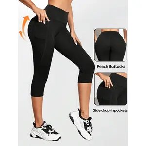 Women's High Rise Athletic Cropped Leggings With Side Pockets