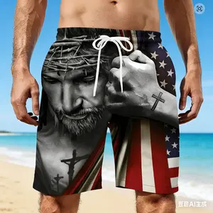 2026 Men 3D USA Flag Graphic Beach Shorts Men's USA Flag Print Surf Board Trunks Male Hawaii Swimwear Pants Mens Cool Ice Shorts