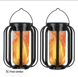 Solar Lantern Outdoor Light with Base Upgraded Flickering Flame Waterproof for Patio Garden Room Decoration Christmas Gift Holiday Decorations