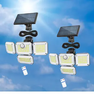 2 Pcs Solar Motion Sensor Flood Lights 333 LED Powered Outdoor Security Lights with Motion Detection - 4-Head LED Floodlights, 270° Wide-Angle Illumination, 3 Modes, IP65 Waterproof for Garden, Patio Wireless