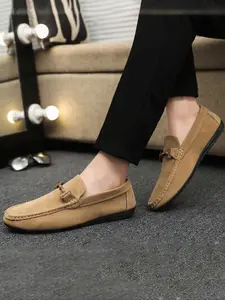 Men's Classic Loafer Shoes, Slip-On Moccasin Casual Sneakers, All-Season Rubber Sole, Artificial Leather Upper, Plain Design