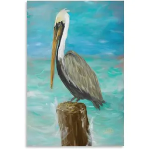 Pelicans on Post I Canvas Wall Art Print, Bird Artwork Canvas Wall Art Prints for Wall Decor Room Decor Bedroom Decor Gifts 16x24inch(40x60cm) Unframe-Style Landscape Painting