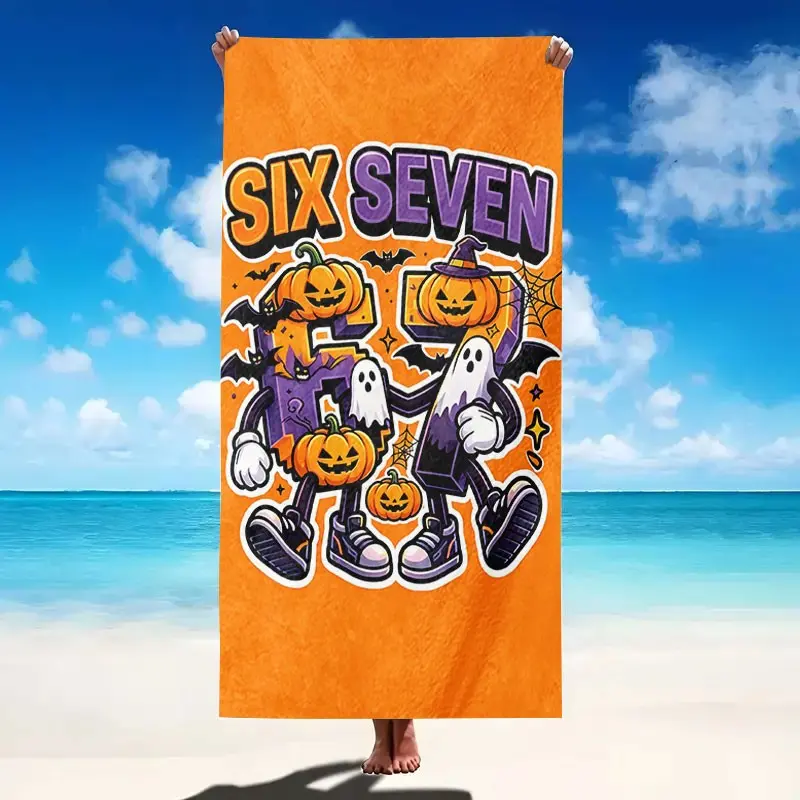 Halloween Cartoon Pumpkin Ghost Beach Towel, Soft Super Absorbent Microfiber, Lightweight, Perfect for Beach, Party, Travel, Camping
