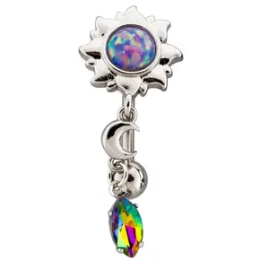 Purple Opalite Sun Dangle Black Aurora CZ Belly Button Ring