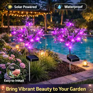 2 Pack Solar Purple Flower Lights Outdoor, Waterproof LED Garden Stake Lights, Auto On/Off Solar Landscape Lighting for Yard, Patio, Lawn, Pool Decor